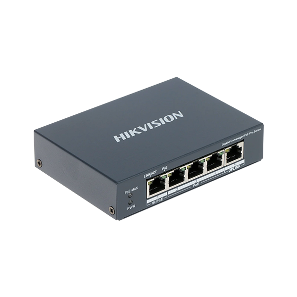 Switch 3 porturi PoE 1G, 1 port Hi-PoE 1G, 1 port RJ45 1G - HIKVISION DS-3E0505HP-E - 1