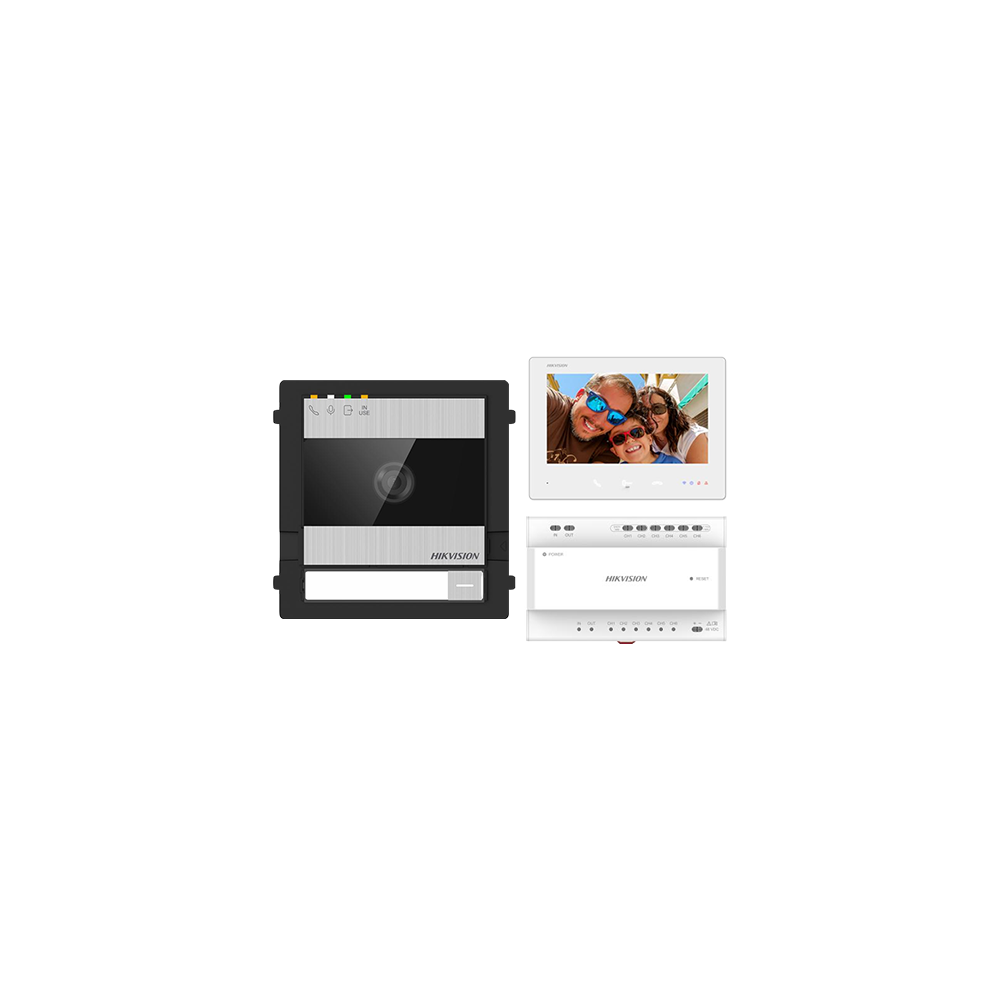 KIT videointerfon 2 fire pentru 1 familie, monitor 7 inch, Alarma, IK08, Card 32GB - HIKVISION DS-KI - 1
