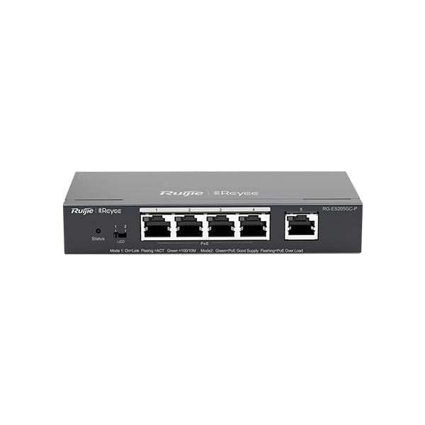Switch 4 porturi PoE+ RJ45 Gigabit, 1 port uplink RJ45 Gigabit, L2 Cloud Management - Ruijie RG-ES20 - 1