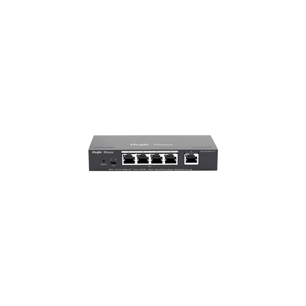 Switch 4 porturi PoE+ RJ45 Gigabit, 1 port uplink RJ45 Gigabit, L2 Cloud Management - Ruijie RG-ES20 - 1