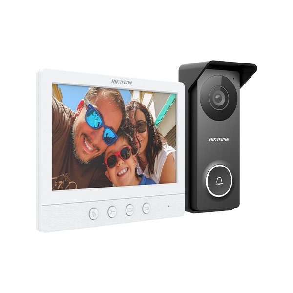 Kit videointerfon analogic, ecran 7', conectare 4 fire pentru 1 familie, IR, IK08 - HIKVISION DS-KIS - 1
