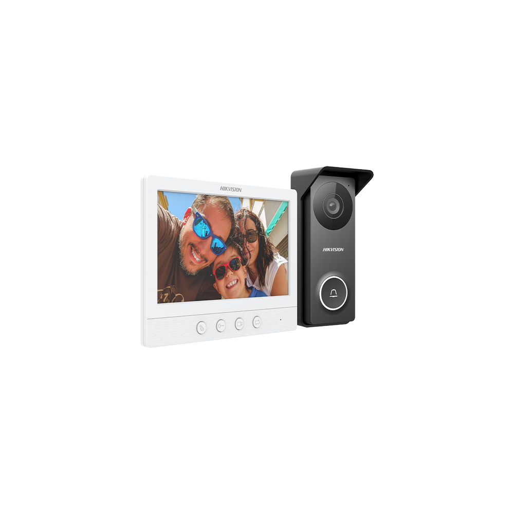 Kit videointerfon analogic, ecran 7', conectare 4 fire pentru 1 familie, IR, IK08 - HIKVISION DS-KIS - 1