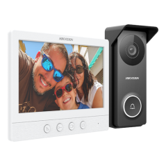 Kit videointerfon analogic, ecran 7', conectare 4 fire pentru 1 familie, IR, IK08 - HIKVISION DS-KIS - 1