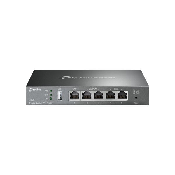 Router VPN Gigabit 1 x RJ45 WAN, 2 x RJ45 LAN/WAN, 2 x RJ45 LAN, 1 x USB - TP-Link Omada ER605 - 1