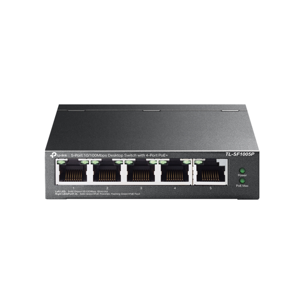 Switch 4 porturi RJ45 10/100 Mbps PoE, 1 port RJ45 10/100 Mbps, Buget PoE 67W, Unmanaged - TP-Link T - 1