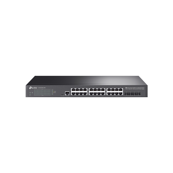 Switch 24 porturi RJ45 Gigabit, 4 x SFP+ 10G, Alimentare Baterie 12V, L2+ Management, 1U - TP-Link T - 1