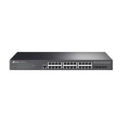 Switch 24 porturi RJ45 Gigabit, 4 x SFP+ 10G, Alimentare Baterie 12V, L2+ Management, 1U - TP-Link T - 1