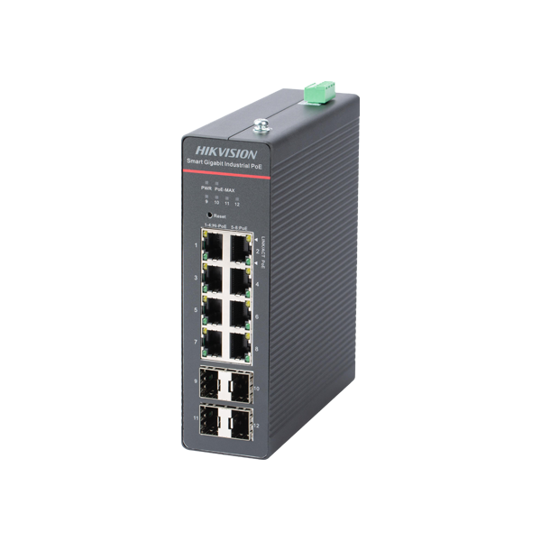 Switch 8 x RJ45 Gigabit PoE 802.3at/af/bt, 4 x SFP Gigabit, Smart Management, sina DIN - HIKVISION D - 1