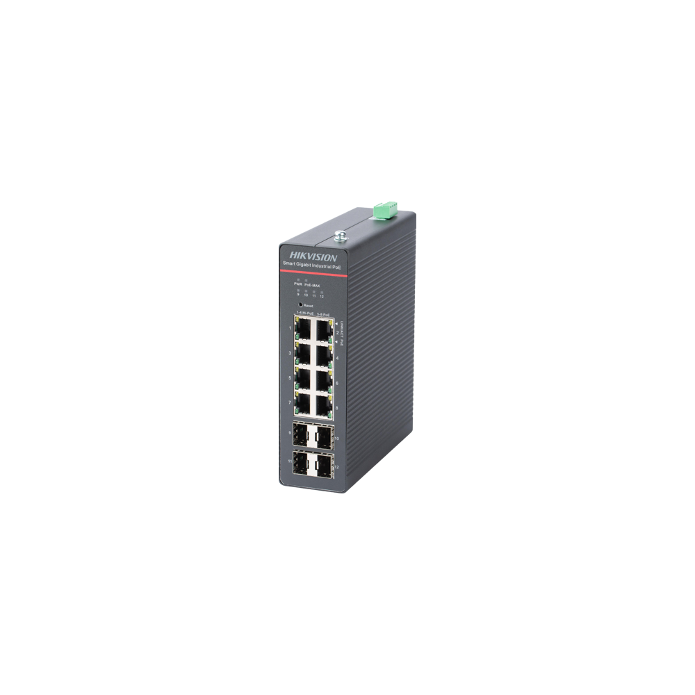 Switch 8 x RJ45 Gigabit PoE 802.3at/af/bt, 4 x SFP Gigabit, Smart Management, sina DIN - HIKVISION D - 1