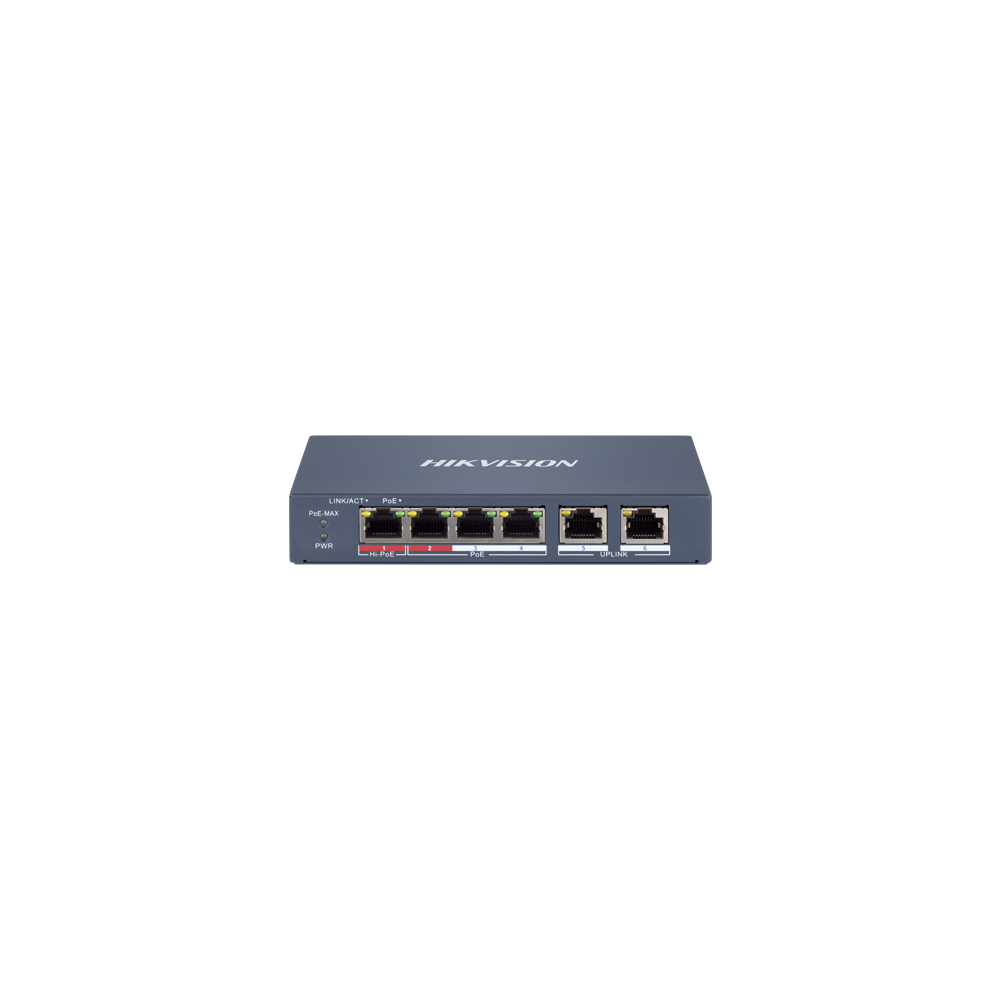 Switch 4 x RJ45 100 Mbps PoE at/af/bt, 2 x RJ45 100 Mbps Uplink, Management - HIKVISION DS-3E1106HP- - 1