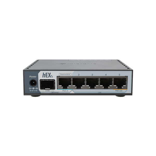 Router hEX, 5 porturi RJ45 Gigabit, 1 x SFP 2.5G, 1 x PoE Out, USB, PoE In - MikroTik E60iUGS - 1