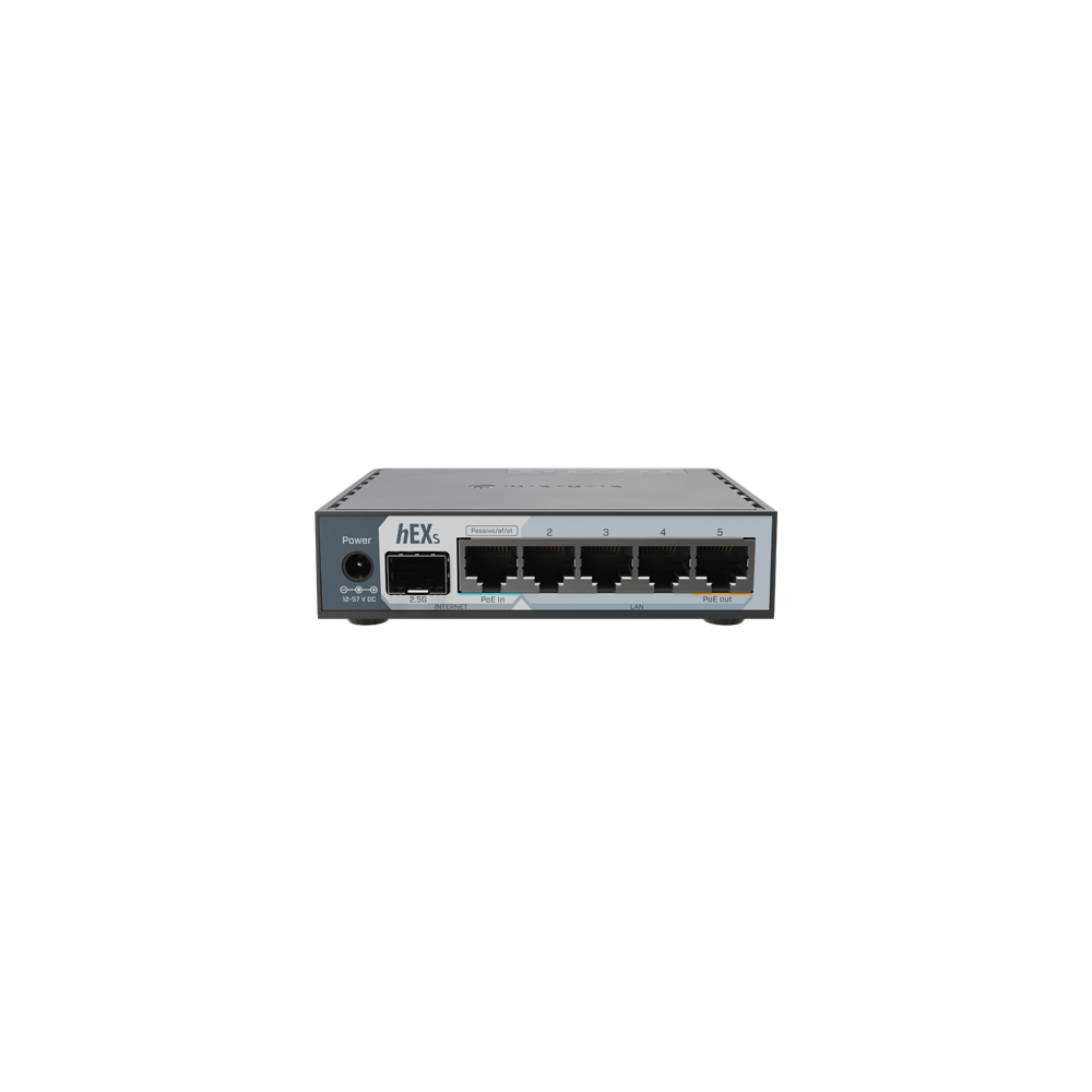 Router hEX, 5 porturi RJ45 Gigabit, 1 x SFP 2.5G, 1 x PoE Out, USB, PoE In - MikroTik E60iUGS - 1