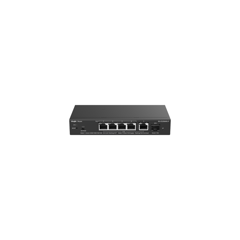 Switch 4 x RJ45 2.5G PoE, 1 x SFP+ 10G, 1 x RJ45 2.5G, Cloud Management - Ruijie Reyee RG-ES206MG-P - 1