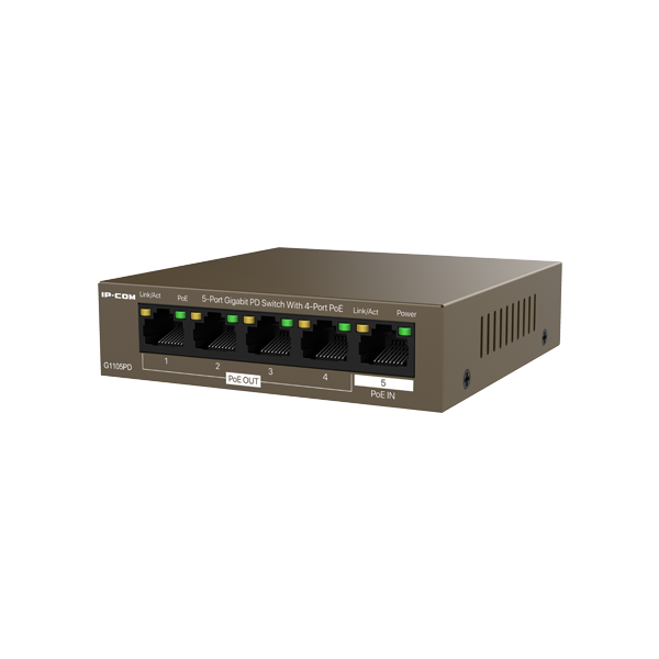 Switch 4 x RJ45 1G PoE Out 802.3af, 1 x RJ45 1G PoE IN, Unmanaged - IP-COM G1105PD - 1