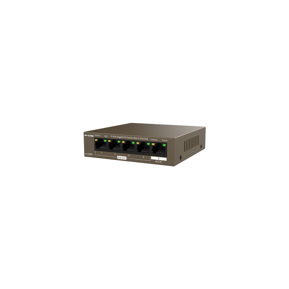 Switch 4 x RJ45 1G PoE Out 802.3af, 1 x RJ45 1G PoE IN, Unmanaged - IP-COM G1105PD - 1