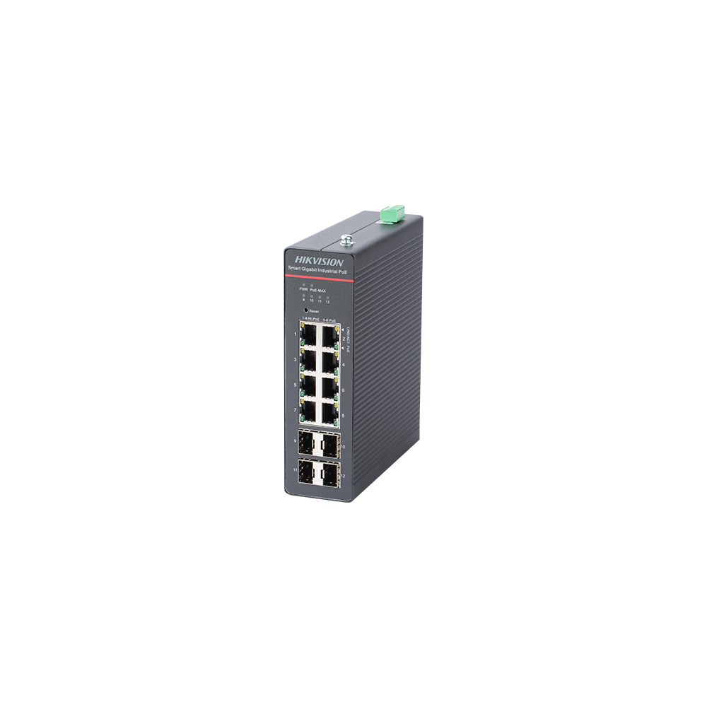 Kit Switch 8 x RJ45 Gigabit PoE 802.3af/at/bt, 4 x SFP Gigabit, Management, Sursa 75W - HIKVISION DS - 1