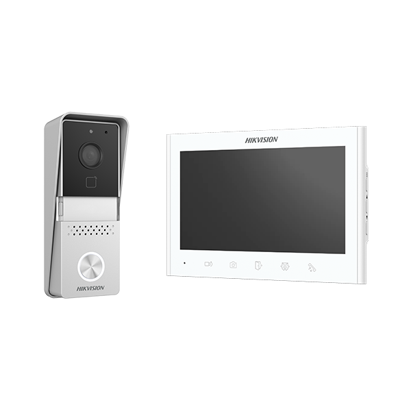 Kit videointerfon analogic 7inch, camera, conectare 2 fire - HIKVISION DS-KIS102-P-Aparent - 1