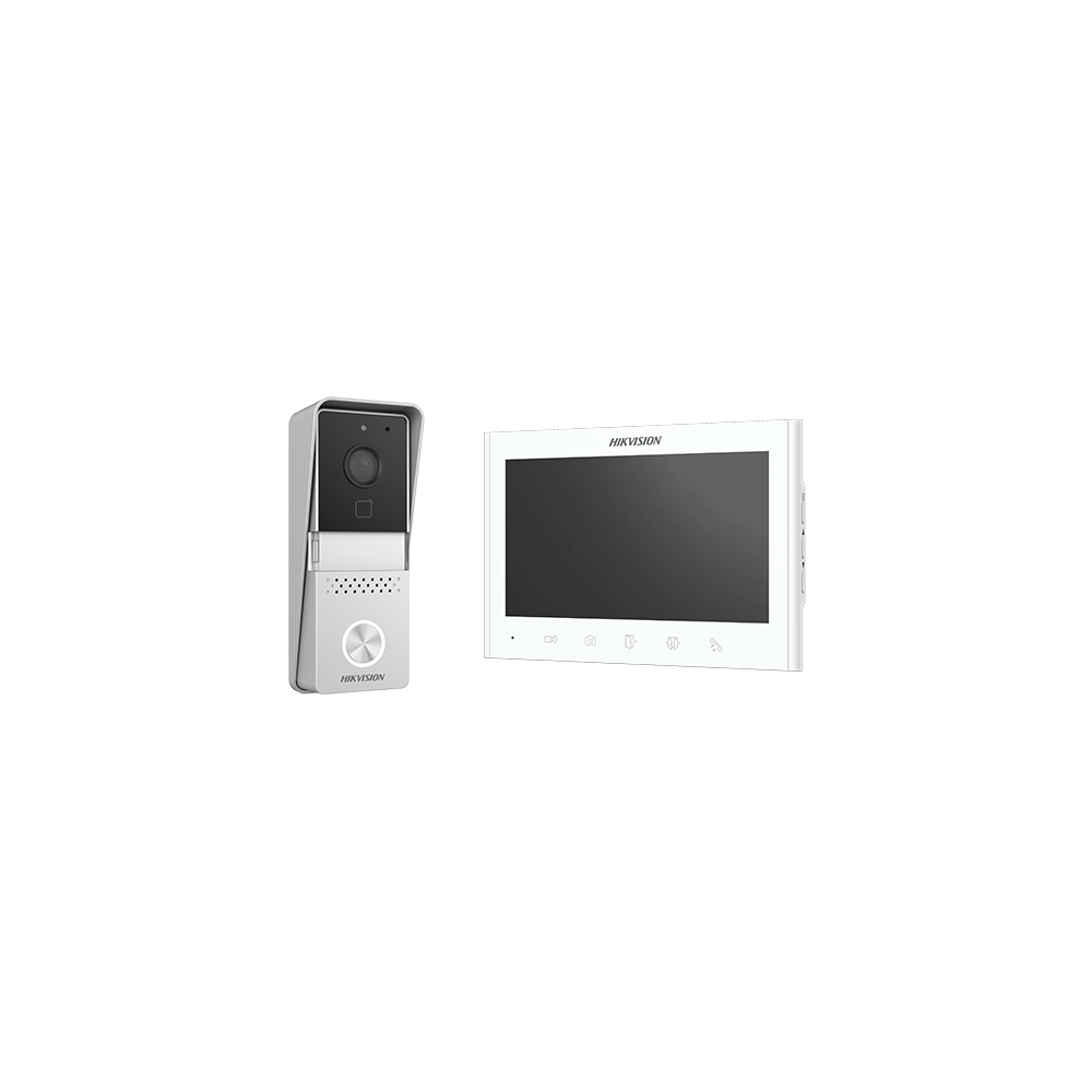 Kit videointerfon analogic 7inch, camera, conectare 2 fire - HIKVISION DS-KIS102-P-Aparent - 1