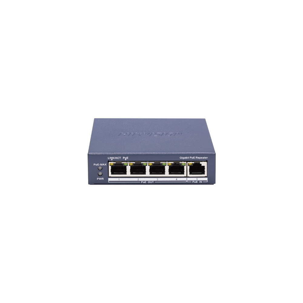 Switch-repeater Gigabit 4 x RJ45 PoE Out af/at, 1 x RJ45 PoE In af/at/bt, Management - HIKVISION DS- - 1